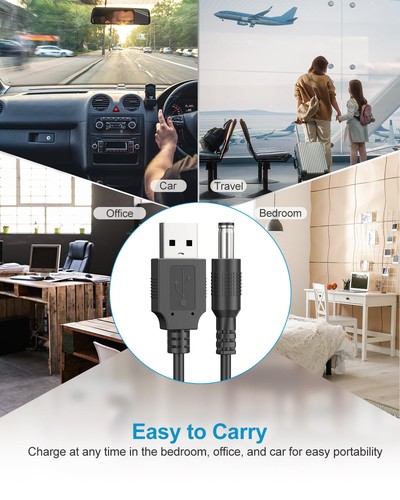 USB to DC 5V Universal Power Cable, DC 5.5x2.1mm Barrel Plug Charging Cord wi... - Foto 5 di 7