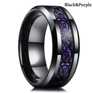 Authentic Men Women Gold Plated Blue Black Red Celtic Dragon Band Ring 8mm