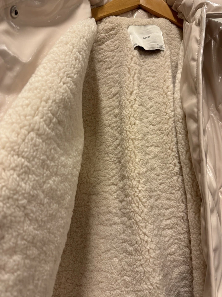 Mango MNG Winterjacke Jacke Lack Teddy Plüsch Gr. XL Creme Beige ungetragen