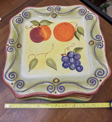 Tabletops Unlimited Medici Fruit Motif w. Scrolls 11'' Large Rim Dinner Plate