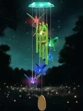 Wind Chimes,Hummingbird Solar Wind Chimes for Outside,Green Gradation Aluminum T
