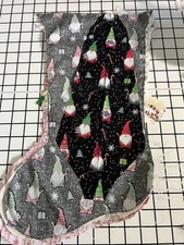 bucilla Christmas Stocking fabric liner Gnomes On A Black Color Fabric