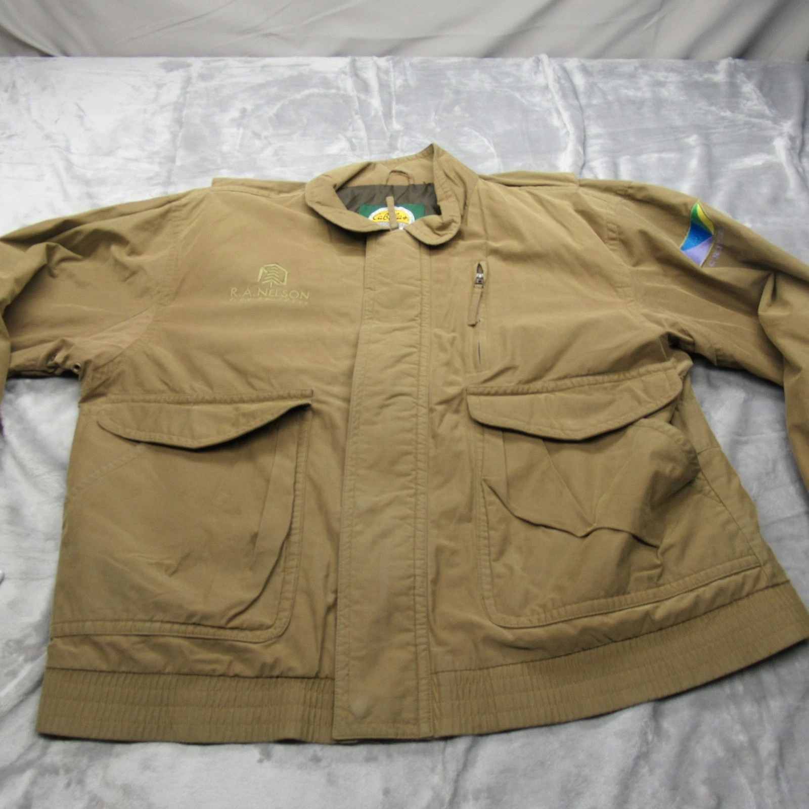 Cabelas Jacket Men Large Brown Waterproof FullZip Rugged Field Work Outdoor LOGO