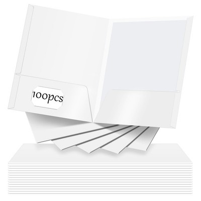 Seajan 100 Pack Folder with 2 Pocket Glossy Laminated Letter Size Paper White 