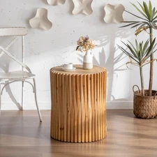 Retro Fashion Style Cylindrical Side Table with Vertical Texture Relief Design