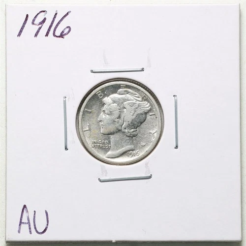 1916 10C Mercury Winged Liberty Silver Dime in AU Condition #6218