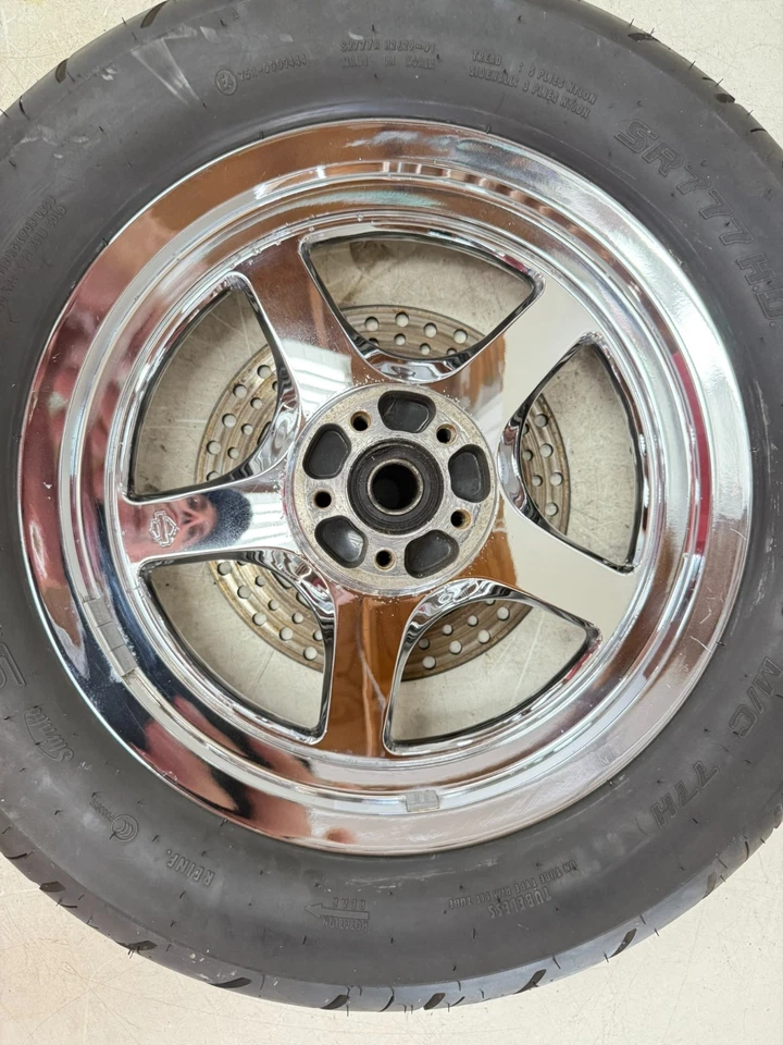 2005 HARLEY SPORTSTER Chrome Thunderstar Rear Wheel Rim Tire 5 Spoke 16x3 - Image 2 of 4