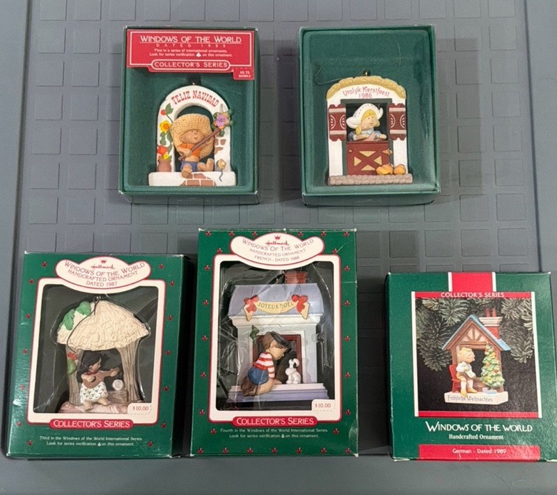 Hallmark Christmas Ornament Series - "Windows of the World" 1-5, 1985-1990