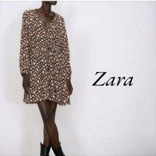 Zara Floral Black and Orange Long Sleeves Waistband  dress size XS