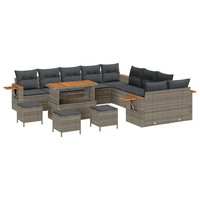 Gartensofa-Set Poly-Rattan Grau Mit 18 Kissen