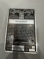 VINTAGE CHRIS CRAFT STEEL MARINE ENGINE PLATE AUTHENTIC WOOD Runabout BOAT PART