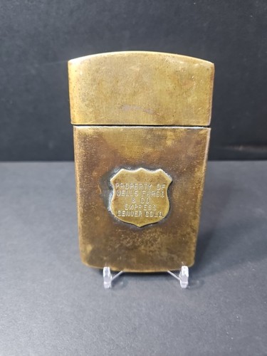 Vintage Wells Fargo And CO Express Brass Pocket Map/match Safe Denver Colo.