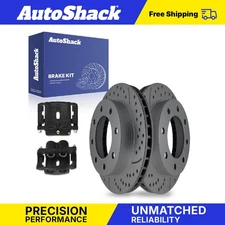 Front Drilled Slotted Brake Rotors Calipers Black for GMC Sierra 1500 5.3L