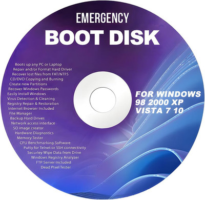 DVD for Windows Emergency Boot Disk for Windows 98, 2000, XP, Vista, 7, 10 PC Re