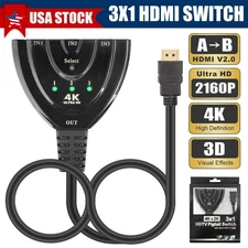 2FT-4K HDMI 2.0 Cable Auto Switch Switcher Splitter  Adapter 3 In-1 Out Device