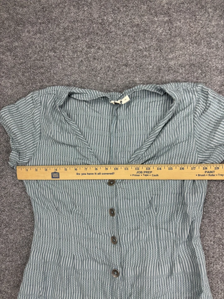 Roxy Mameluco Mujer Grande Azul Blanco Rayas Botón Delantero Manga Corta Cuello en V Foto 4 de 4