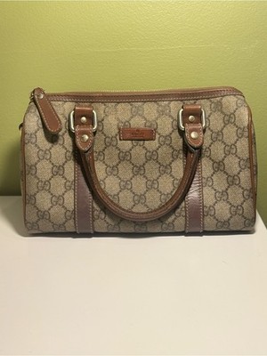 Gucci Beige GG Supreme Mini Canvas Satchel with Brown Leather Trim