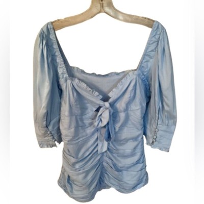 VENUS SIZE LARGE (12) LIGHT BLUE SWEETHEART NECKLINE RUCHED SIDES BLOUSE