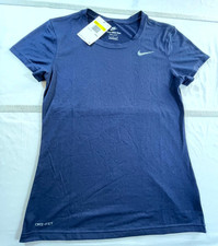 Nike Dri Fit Legend T Shirt Women Small Navy Blue Swoosh Logo Athletic Training