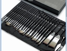 25Pc Paint Brush Set Synthetic Artist Brushes w/ Holder  Palette Knife Acrylic
