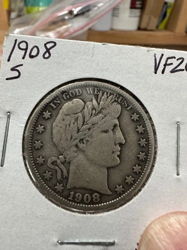 1908 s barber half dollar VF+