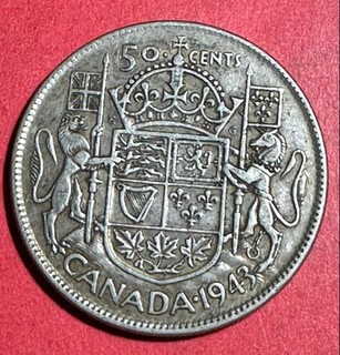 1943 Canada King George VI SILVER Half Dollar! WW2! FINE! Old Canadian Coin!