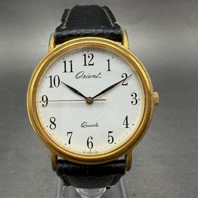 Orient Watch Men 31mm White Dial Gold Tone Round US02-A0 New Battery VTG