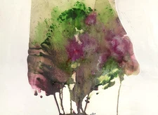 Abstract Mixed Media Ink Watercolor Painting on 11 X 15” Paper Contemporary