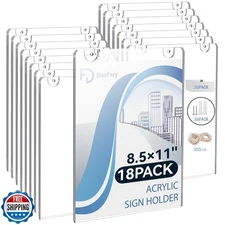 18 Pack Wall Mount Acrylic Sign Holder, 8.5 x 11 Clear Display Stand, Double 