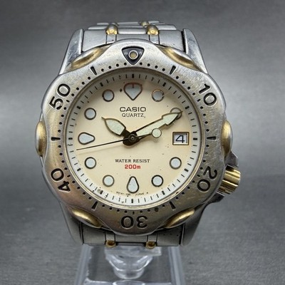 Casio Diver Watch Men 36mm Cream Dial Two Tone Date Round MDP-823 New Battery