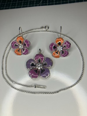 Thomas Sabo Schmuck-Set   Kette + Blumen-Anhänger + Ohrringe, Emaille & Zirkonia