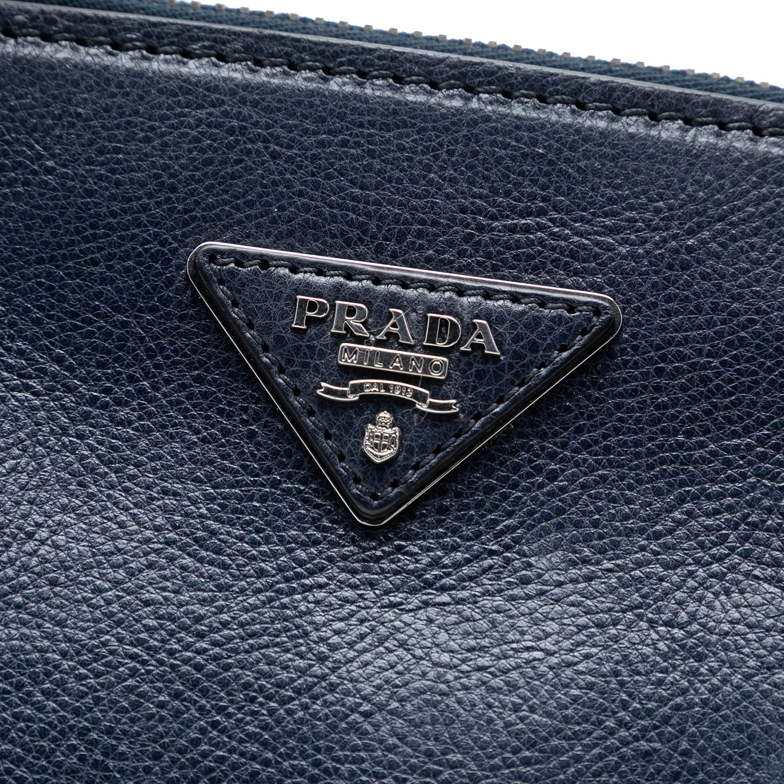 Authenticated Prada Glace Calf Twin Pocket Double Handle Navy Leather Satchel thumbnail 5