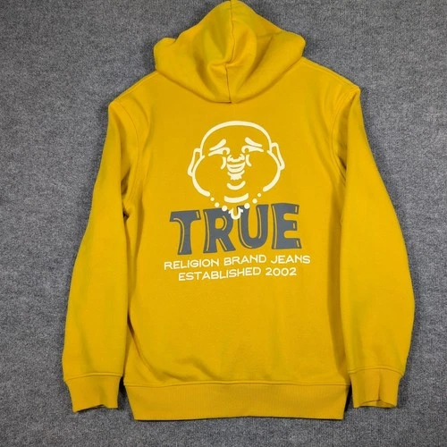 True Religion Men's XL Mustard Yellow Budda Full Zip Fleece Hoodie Sweatshirt  - product listing photo