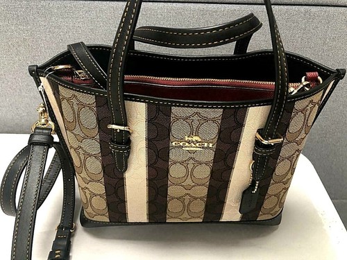 coach mollie tote in signature jacquard with stripes