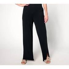 Denim Co Beach Jersey Tall Wide Leg Pant with Slits Black Women Size Small