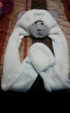 NEW Kids Adults White MONKEY Silver Nose Winter Hat with Paws