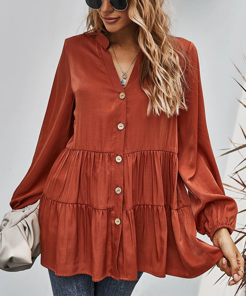 Tunica Supreme Fashion rossa a strati con volant e bottoni taglia XL