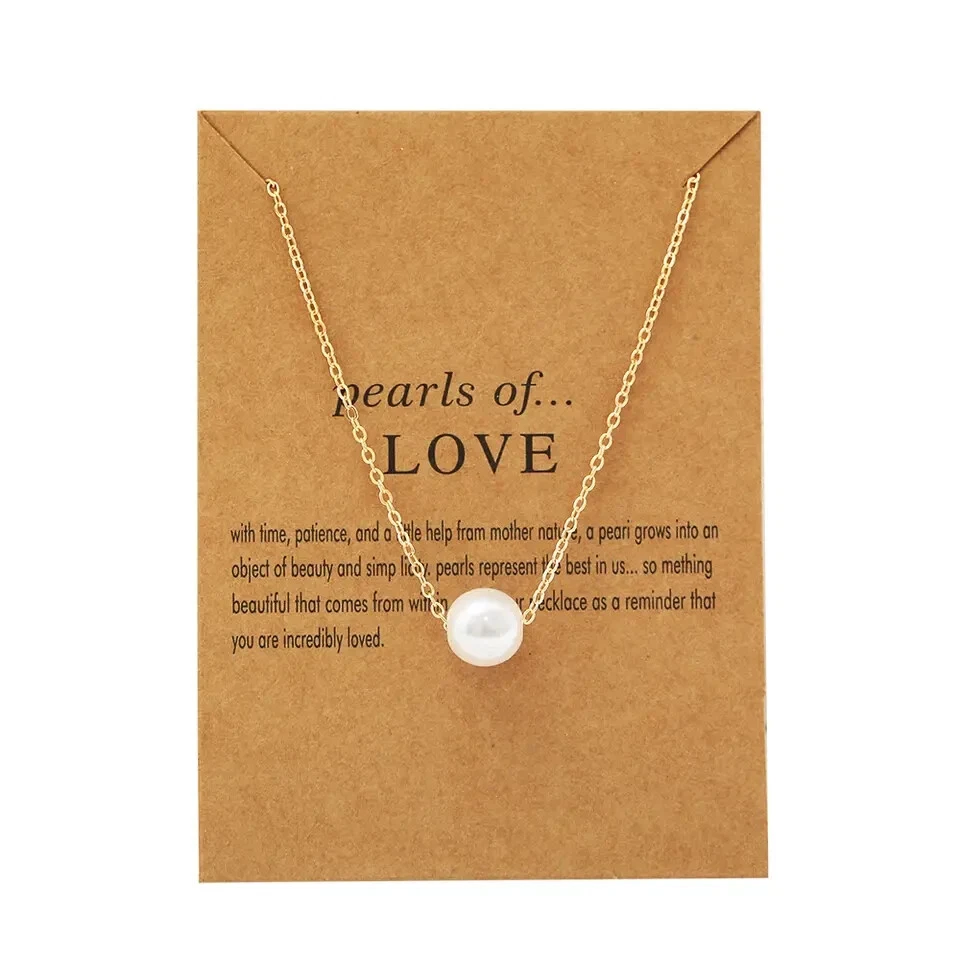 Collar de una sola perla de amor - cadena de oro regalo Foto 2 de 4