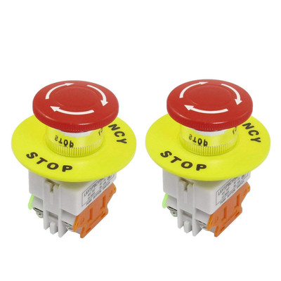 2 Pcs 22mm Latching Emergency Stop Push Button Switch Red 60mm Sign 1NO 1NC