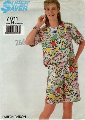 Simplicity 7911 Cropped Button Front Shirt & Shorts w Patch Pockets Sz 6-10 UC