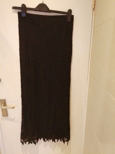 Per Una Gothic schwarz gefüttert Spitze langer Röhrenrock 8 10 Hexensaum