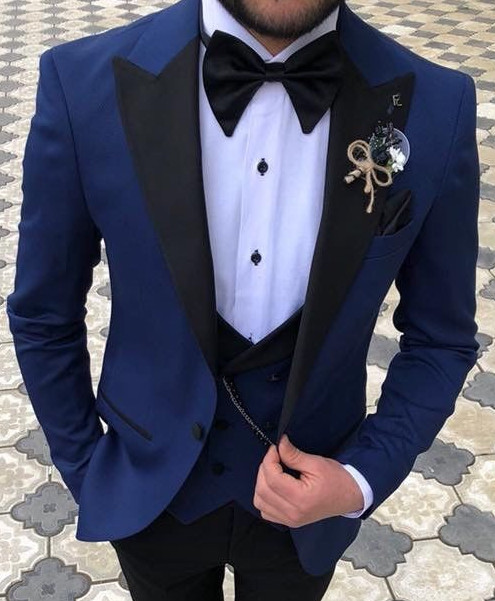 FIRST CLASS PLUS Designer Blue Smoking Wedding 5-Piece Mens Suit Slim Fit 2XS