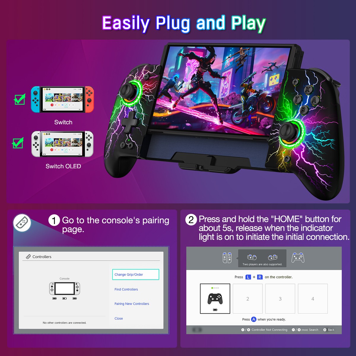 Switch Controller for Nintendo Switch OLED, Full-Size Grip