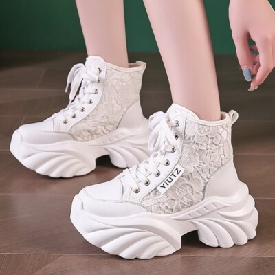 Thick Sole Fashion Sneaker Women Lace Up Flat Platform Ankle Boots Comfort Shoe