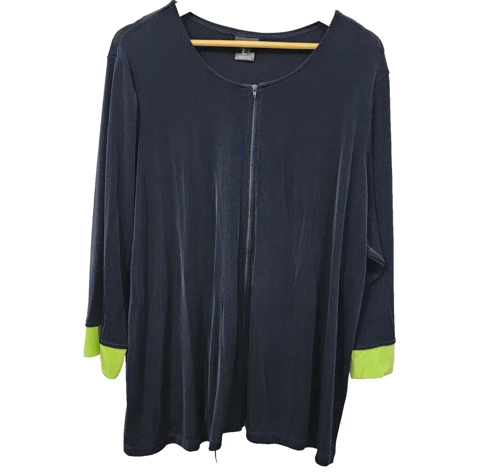 Chaqueta Citiknits QVC A70375 Informal Viaje Azul Marino Verde Neón Plus 3X Foto 2 de 4