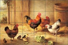 Rustic Rooster Farmhouse Kitchen Backsplash Tile Mural - Edgar Hunt EH003