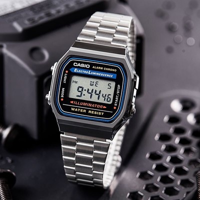 Casio Illuminator Watch A168W Silver Stainless Steel Casual Retro Men Wristwatch