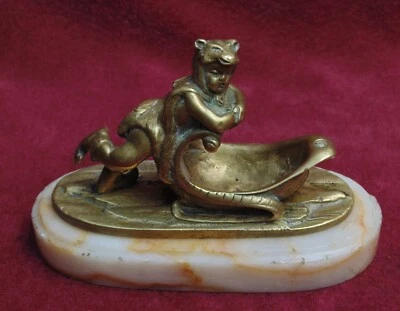 rare magnifique ancien bronze 19 eme signé T .SCHOOP enfant & traineau luge - Photo 1/4