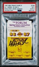 1987 NBA FINALS GAME 6 TICKET CELTICS/LAKERS TITLE#9 PSA 5 AUTO 9(MAGIC JOHNSON)