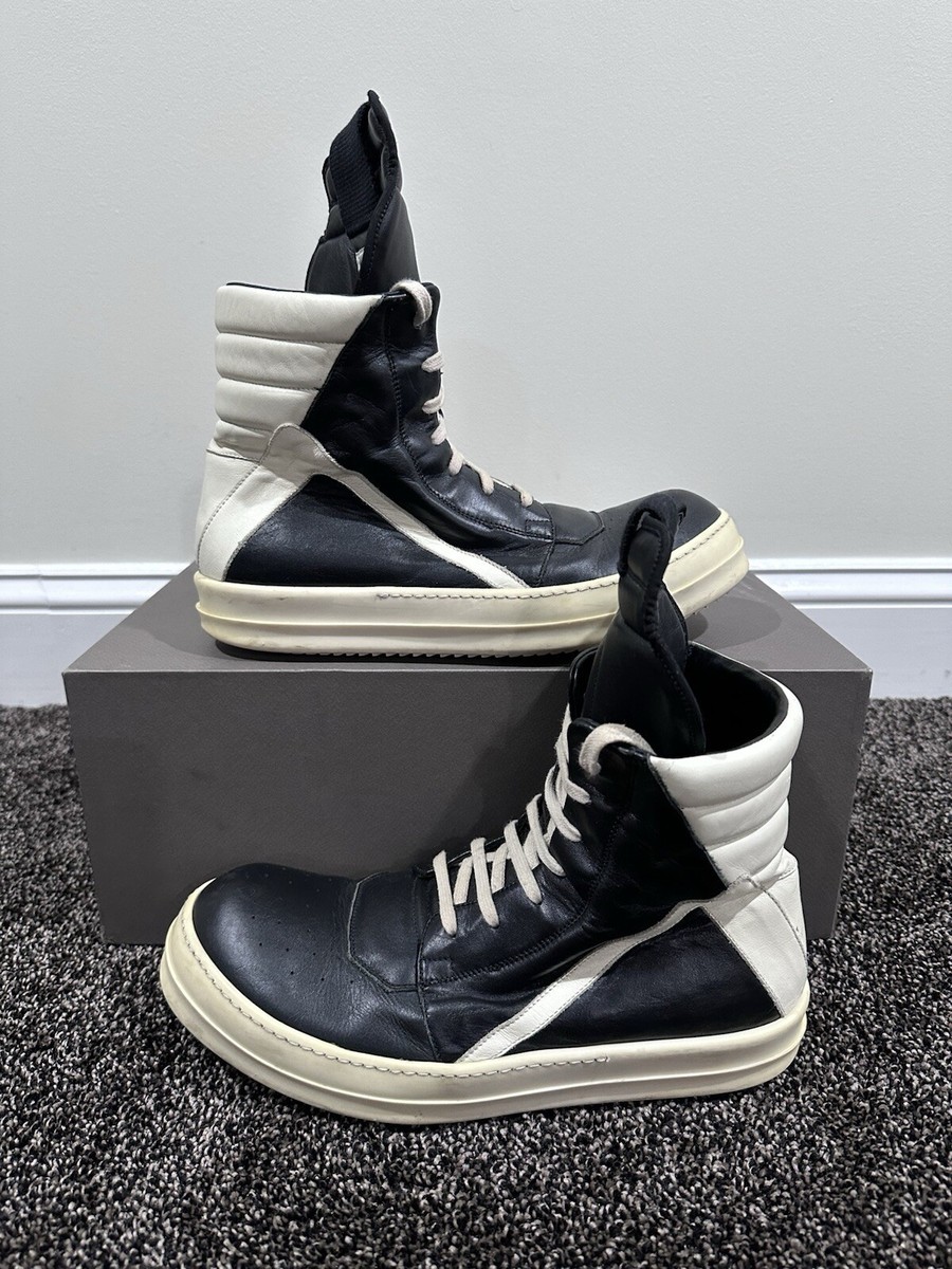 【Rick Owens】Geobasket ハイトップレザースニーカーMILK Rick Owens Black Leather Geobasket Milk High Top Sneaker | eBay